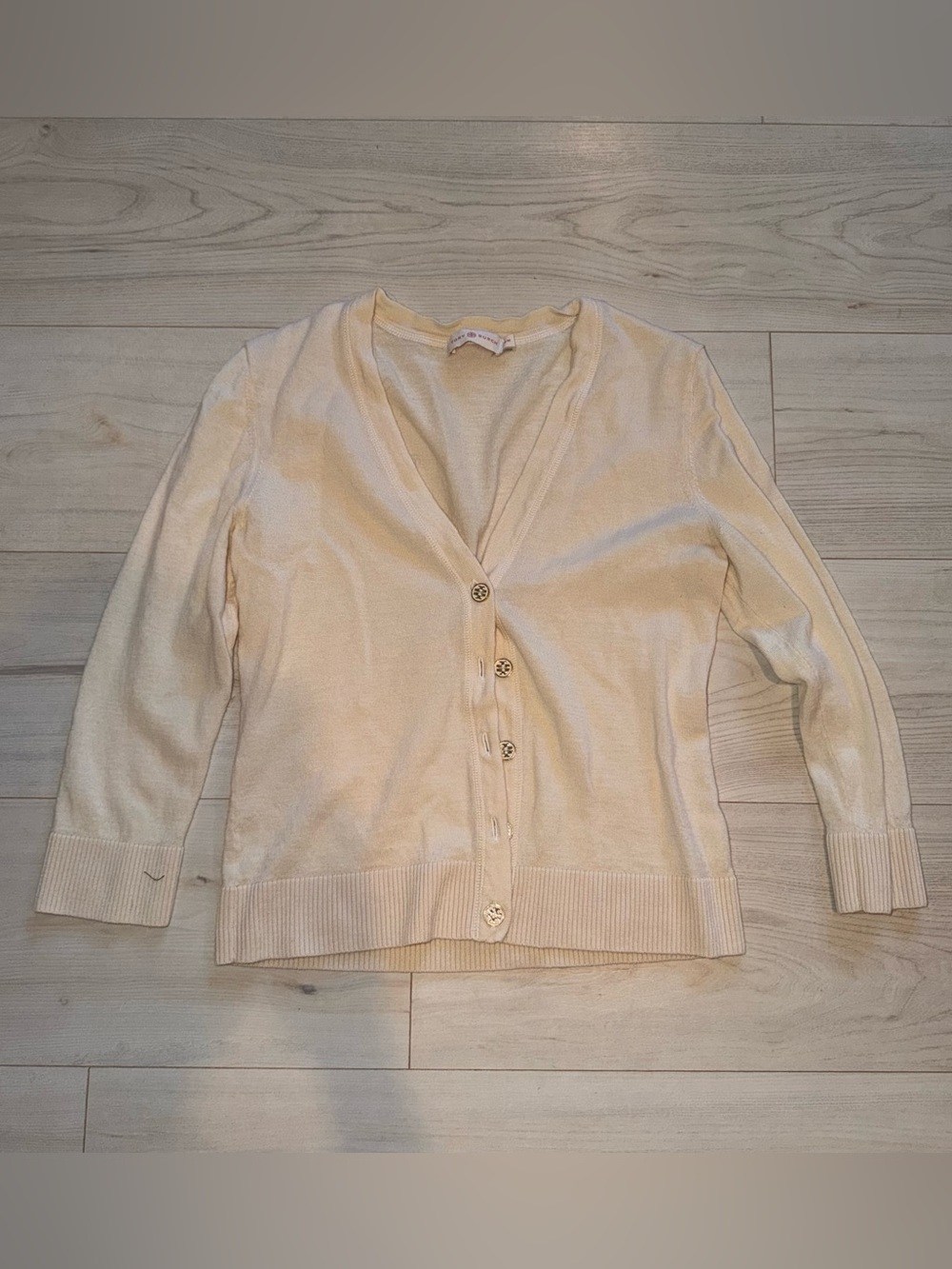Tory Burch Wool Cream V-Neck Button Cardigan
